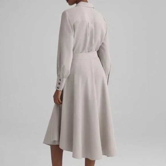 Club Monaco Belted Curved Hem Shirt Dress in Greige - Picture 2 of 3